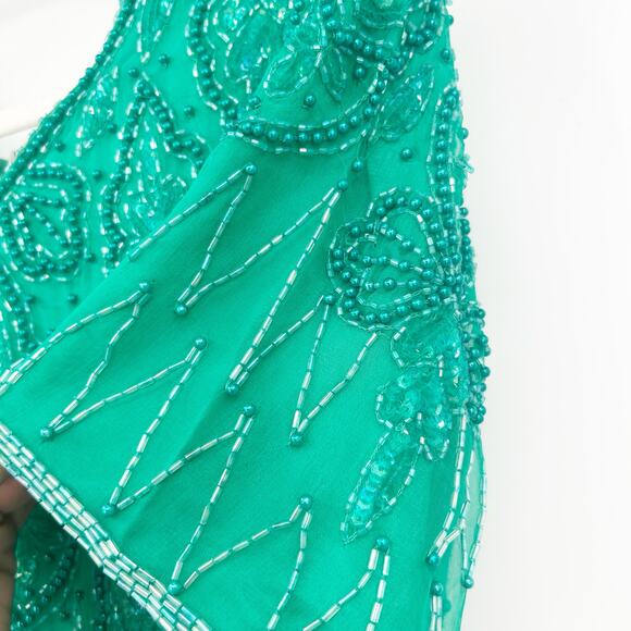 Mark &‎ John Womens VTG Vintage 100% Silk Beaded Sequin Cocktail Dress M Green - Picture 7 of 11